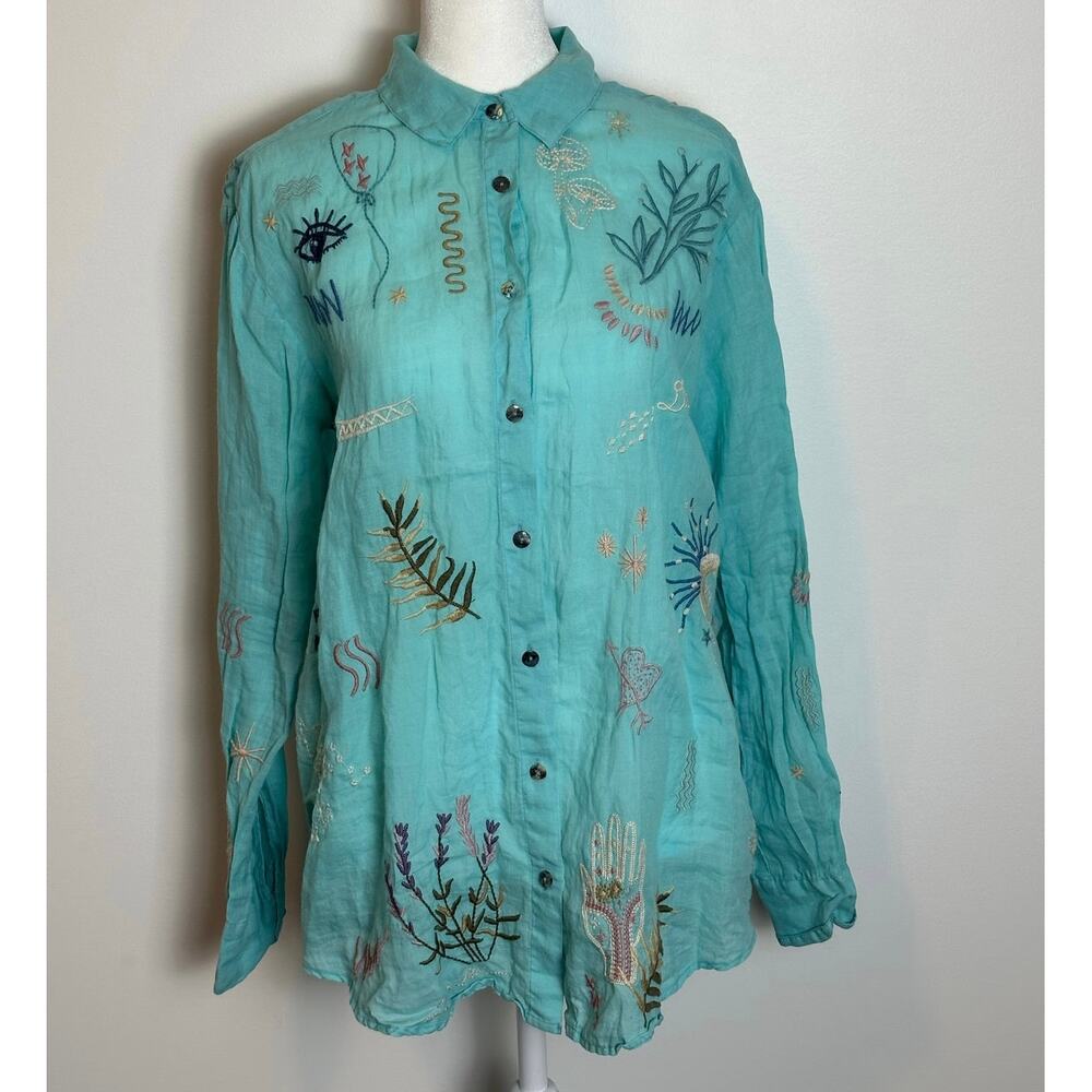Johnny Was Embroidered Long Sleeve Button Down Shirt - Picture 2 of 13